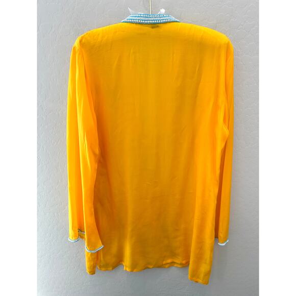 BOSTON PROPER | Yellow Beaded Resort Tunic Top V-Neck | Medium - Picture 5 of 8
